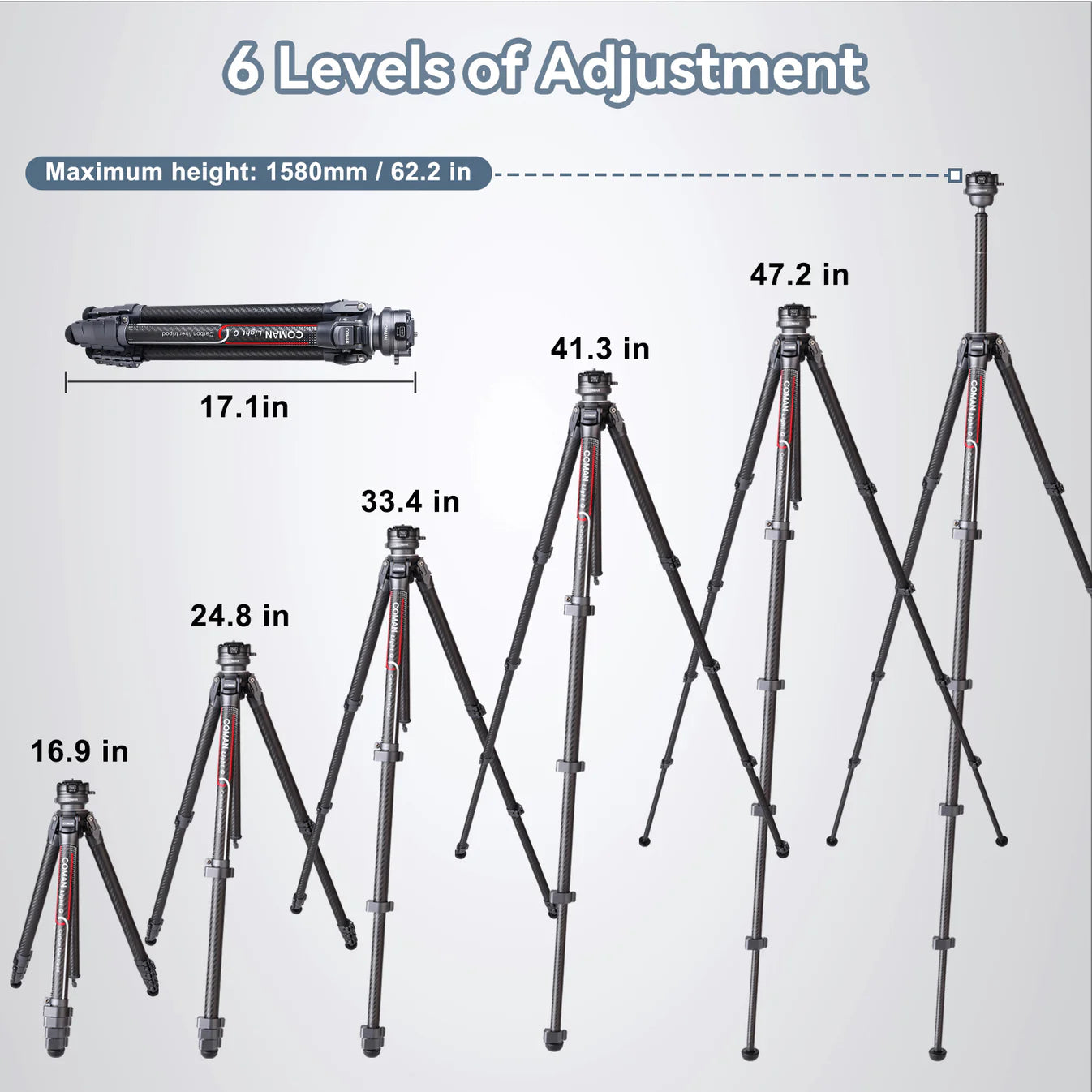 RefBall & Coman Light G Portable Compact Carbon Fiber Travel Lightweight Camera Tripod