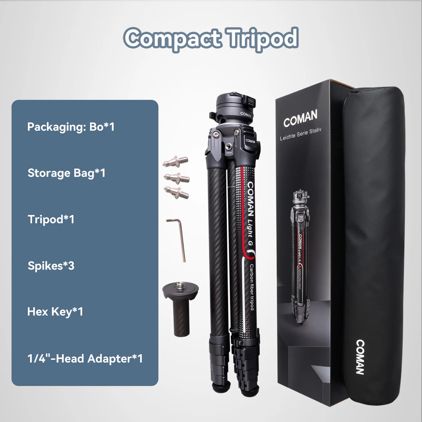 RefBall & Coman Light G Portable Compact Carbon Fiber Travel Lightweight Camera Tripod