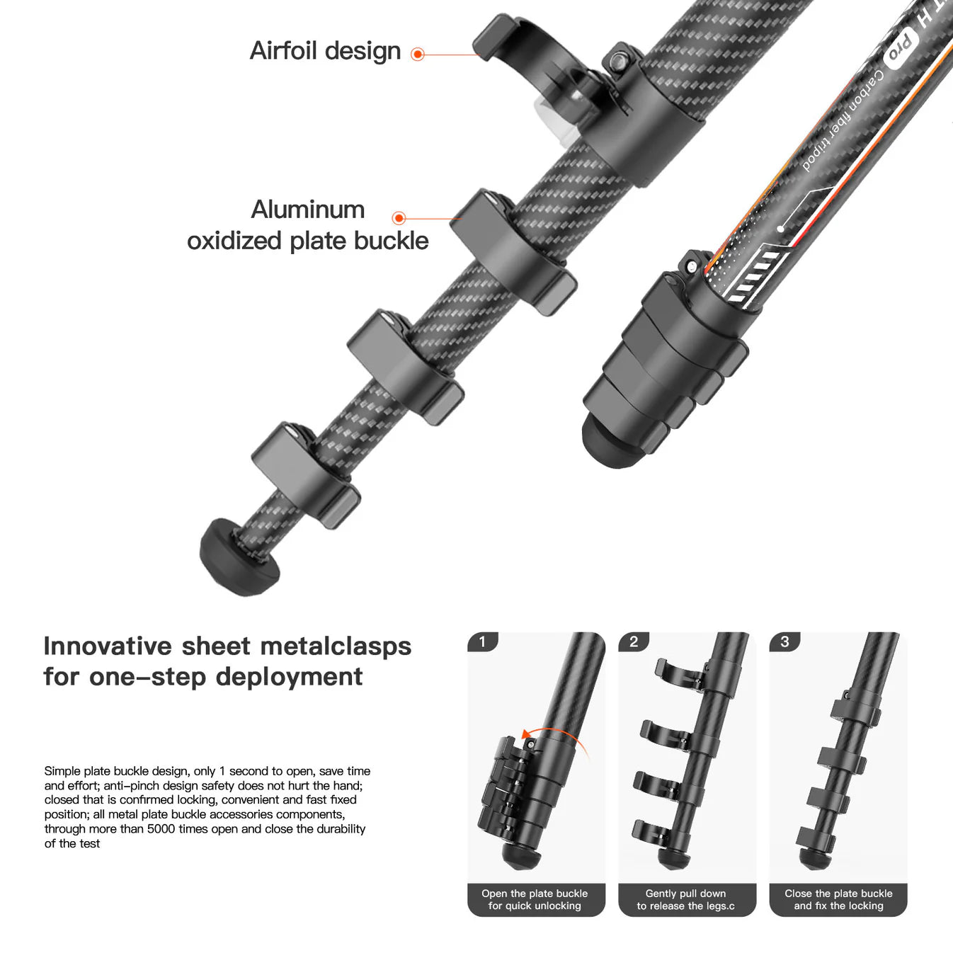 RefBall & Coman Light H Pro Carbon Fiber Tripod with 1-Second Lock/Unlock & Detachable Monopod