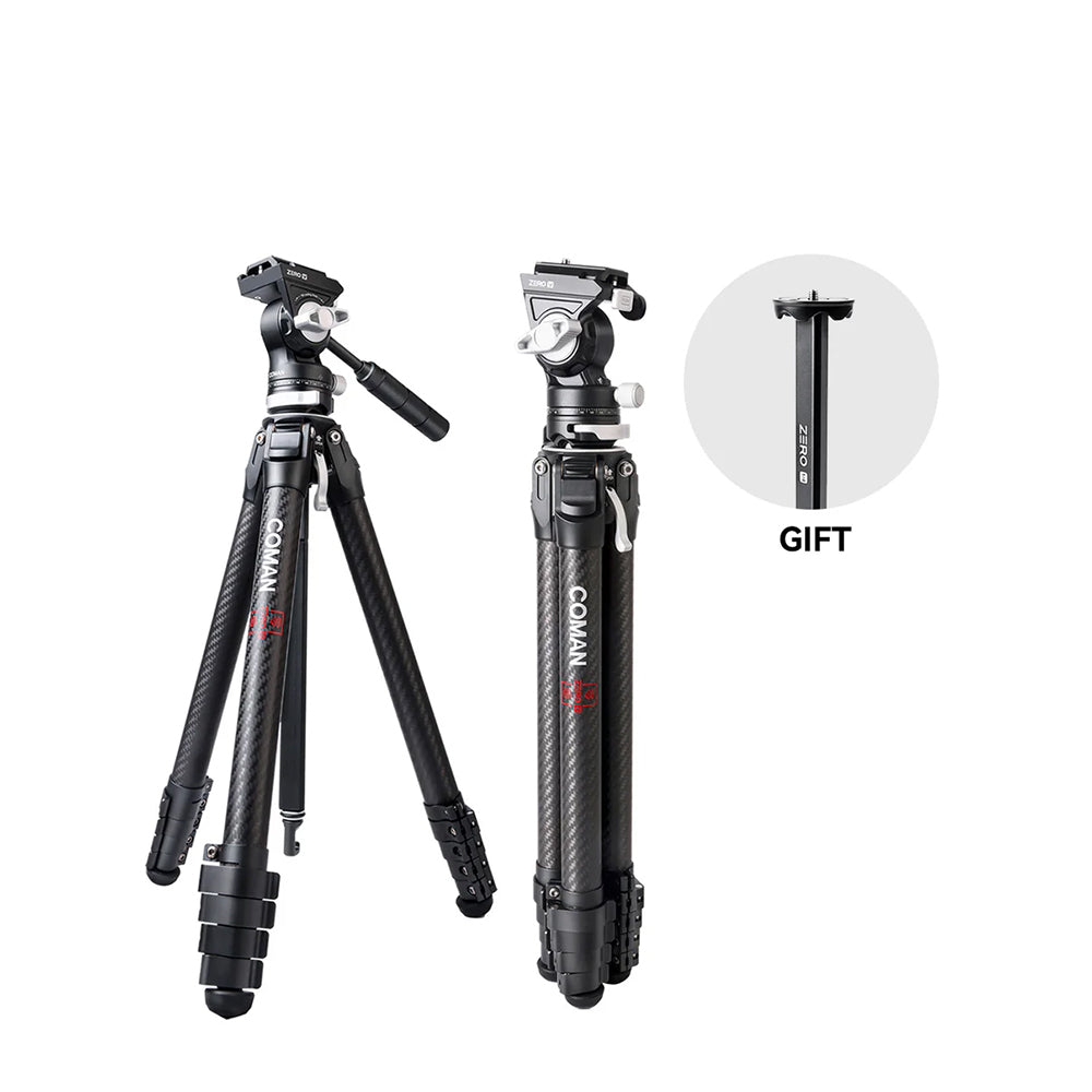 RefBall & COMAN Zero V Carbon Fiber Travel Video Tripod with Arca Quick Release for DSLR