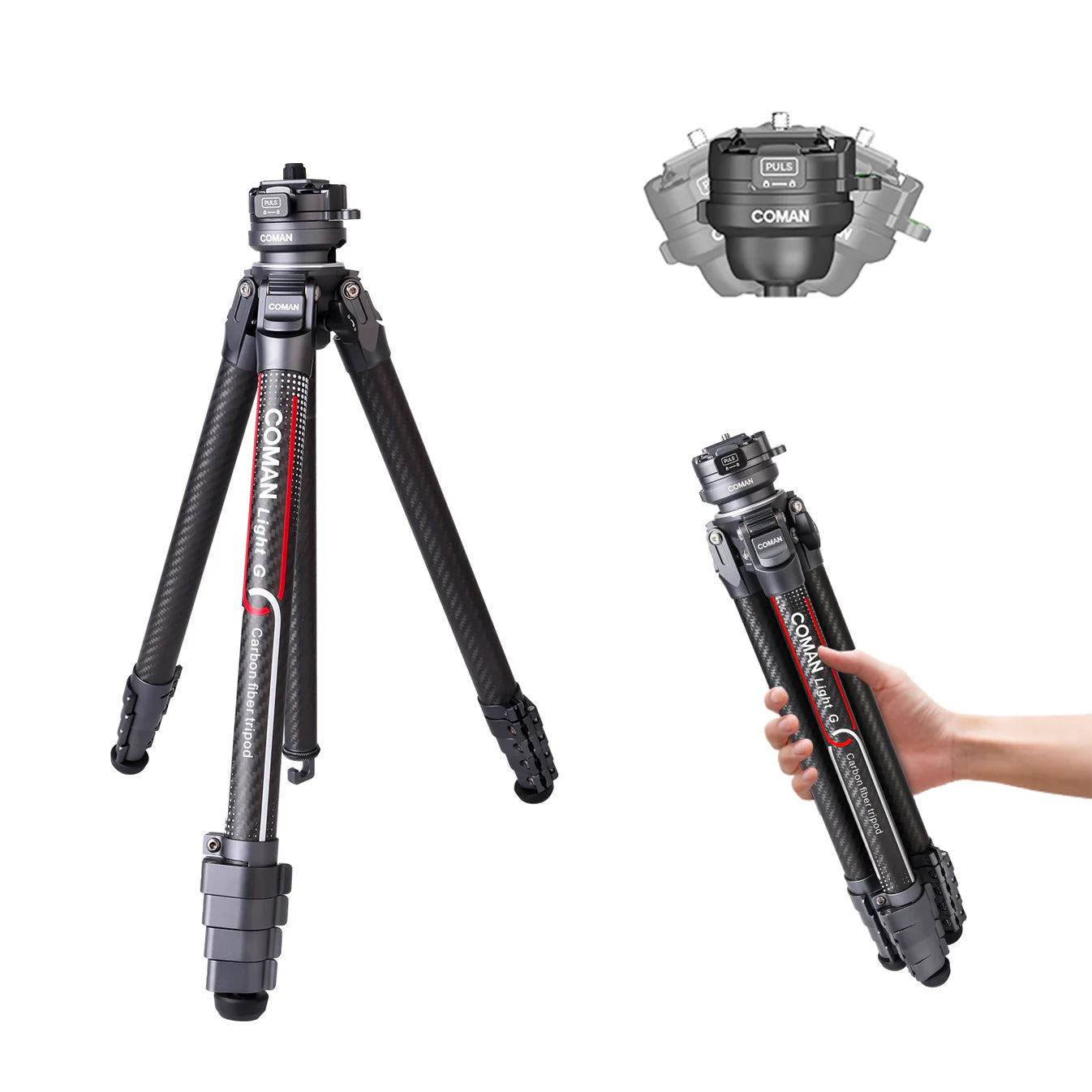 RefBall & Coman Light G Portable Compact Carbon Fiber Travel Lightweight Camera Tripod