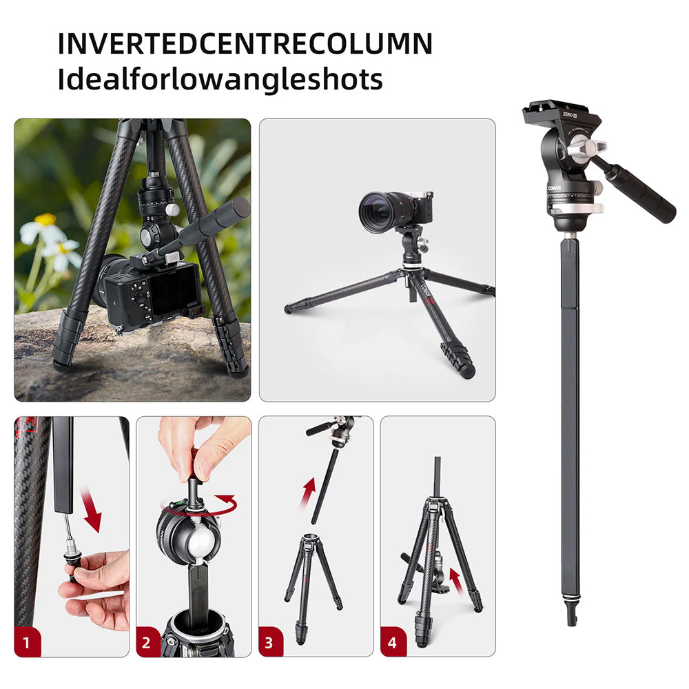 RefBall & COMAN Zero V Carbon Fiber Travel Video Tripod with Arca Quick Release for DSLR