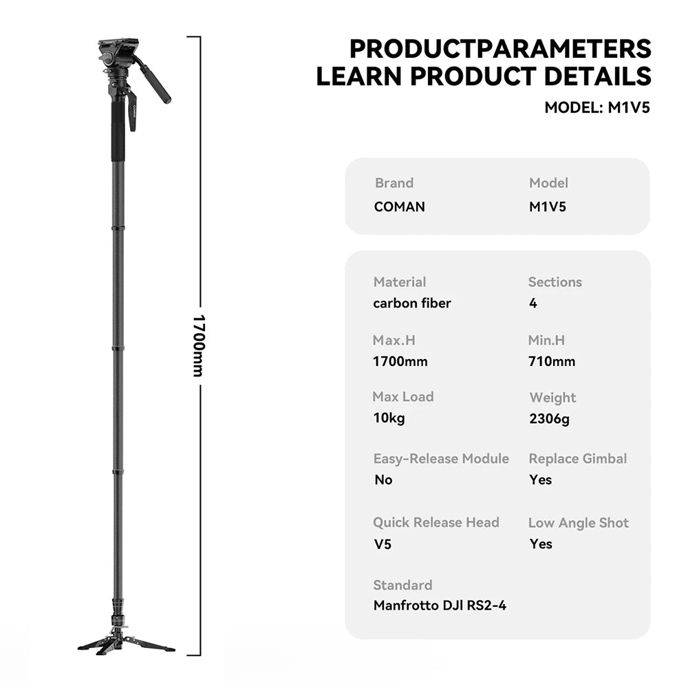 RefBall & COMAN M1 Portable Lightweight Carbon Fiber Monopod