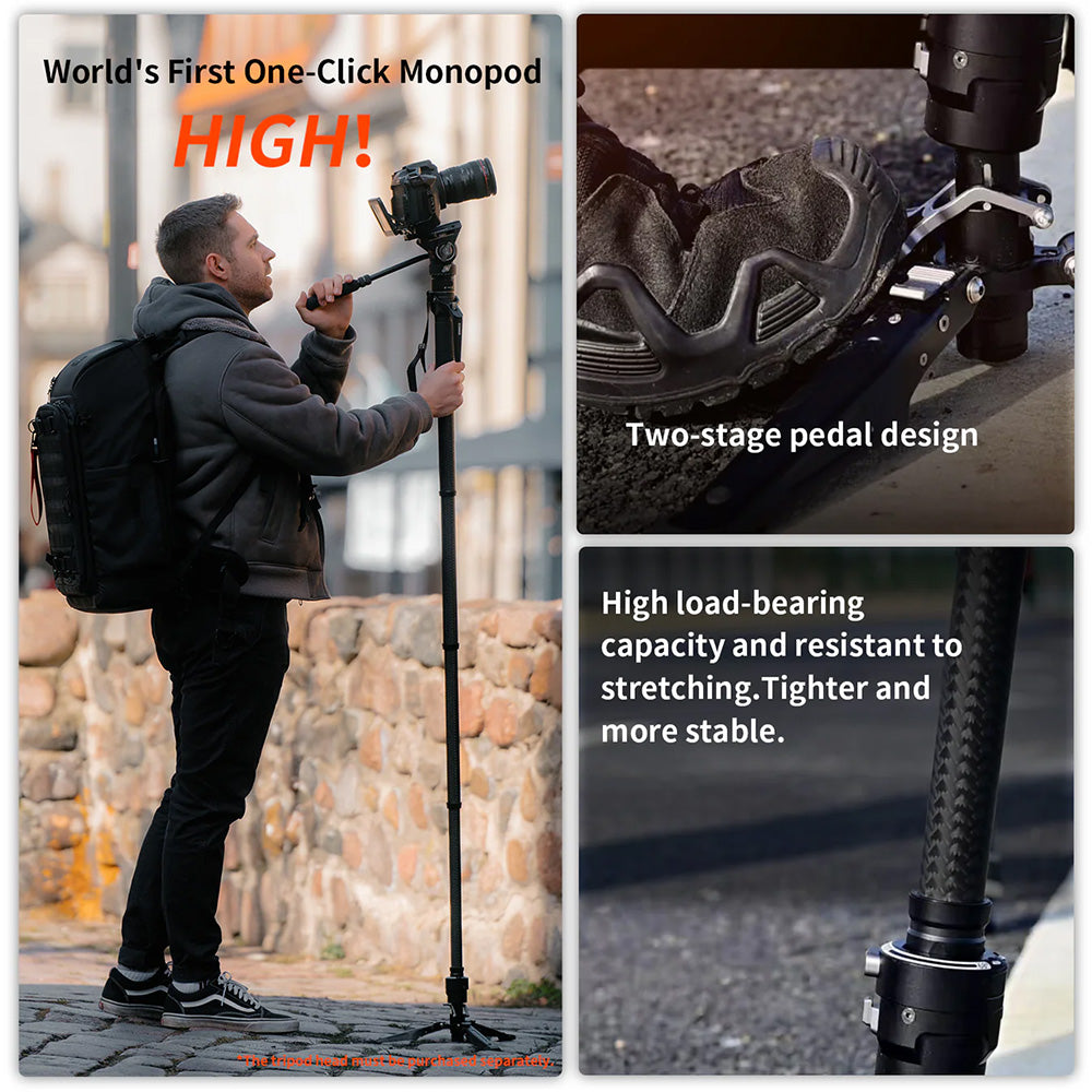 RefBall & COMAN M1 Pro Carbon Fiber Monopod 1645mm Quick Release Foot Lock 20kg Load