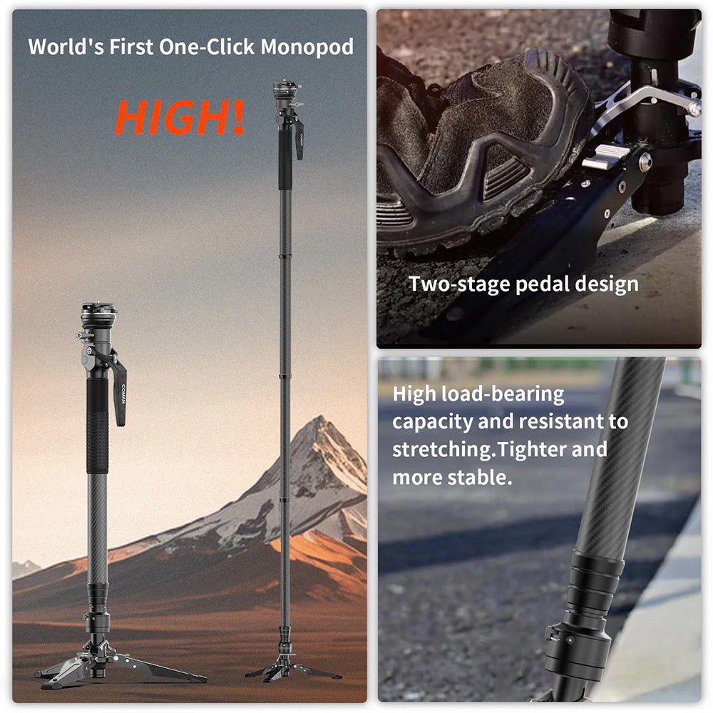 RefBall & COMAN M1S Compact Carbon Fiber Monopod with Arca Quick Release-(Non-Removable Foot Brace)