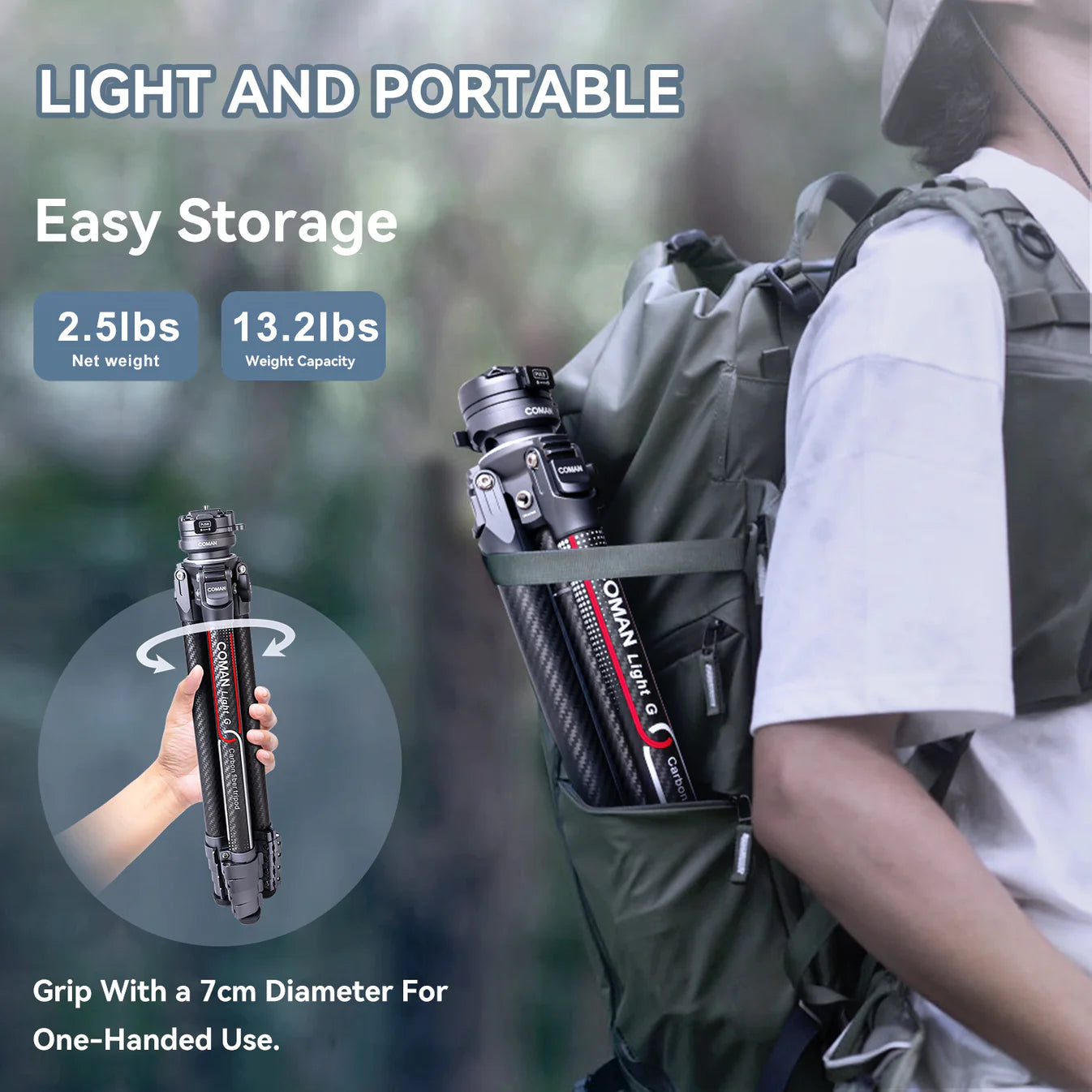 RefBall & Coman Light G Portable Compact Carbon Fiber Travel Lightweight Camera Tripod