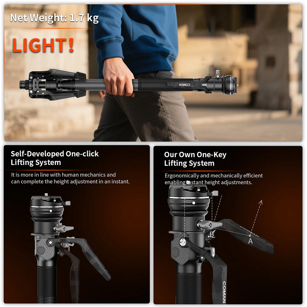 RefBall & COMAN M1 Portable Lightweight Carbon Fiber Monopod