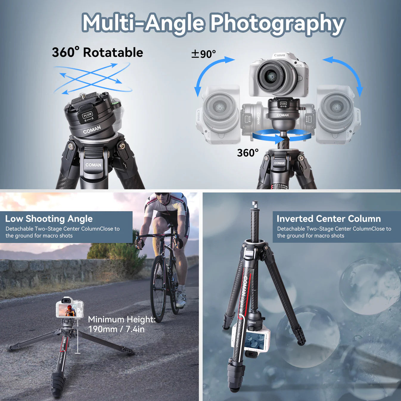 RefBall & Coman Light G Portable Compact Carbon Fiber Travel Lightweight Camera Tripod