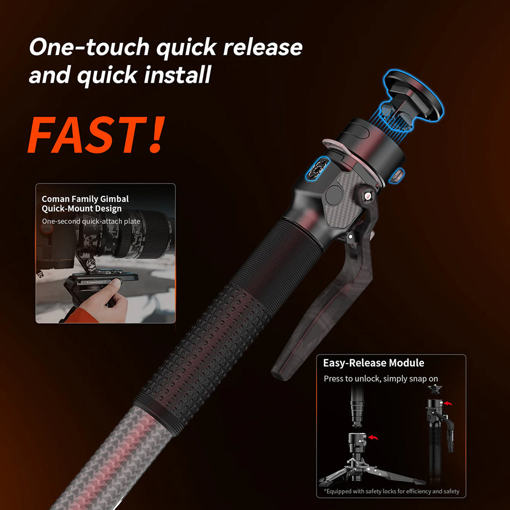 RefBall & COMAN M1 Pro Carbon Fiber Monopod 1645mm Quick Release Foot Lock 20kg Load