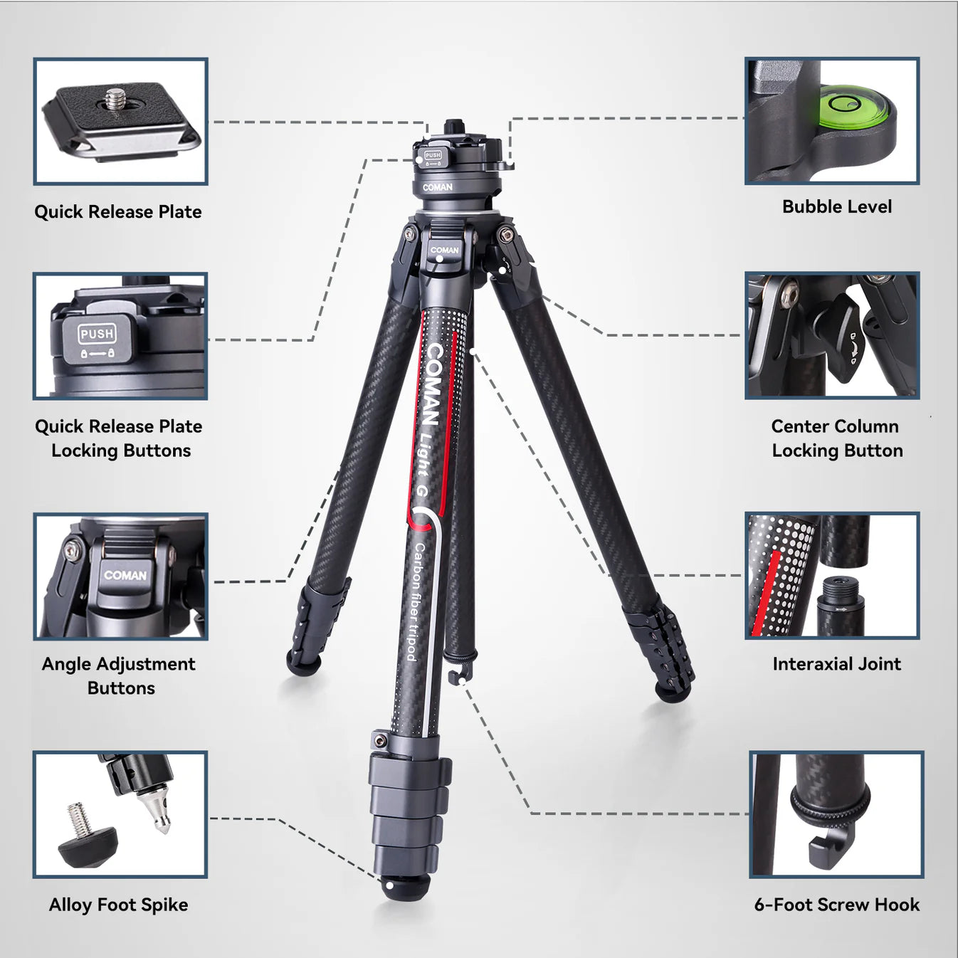 RefBall & Coman Light G Portable Compact Carbon Fiber Travel Lightweight Camera Tripod