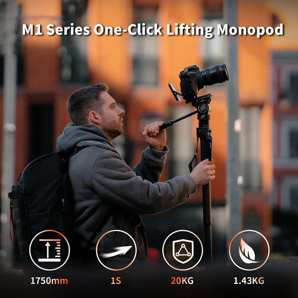 RefBall & COMAN M1 Pro V5 Camera Monopod with Fluid Head, One-Click Quick Release, and 1750mm Max Height