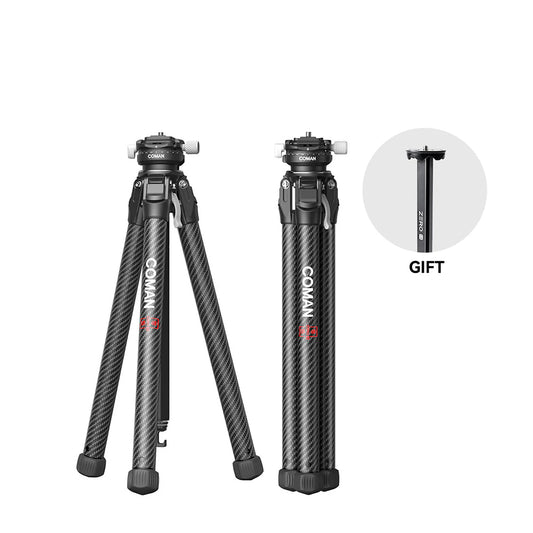 RefBall & Coman Zero X Lightweight Carbon Fiber Travel Tripod with Arca-Swiss Plate for Pro Cameras