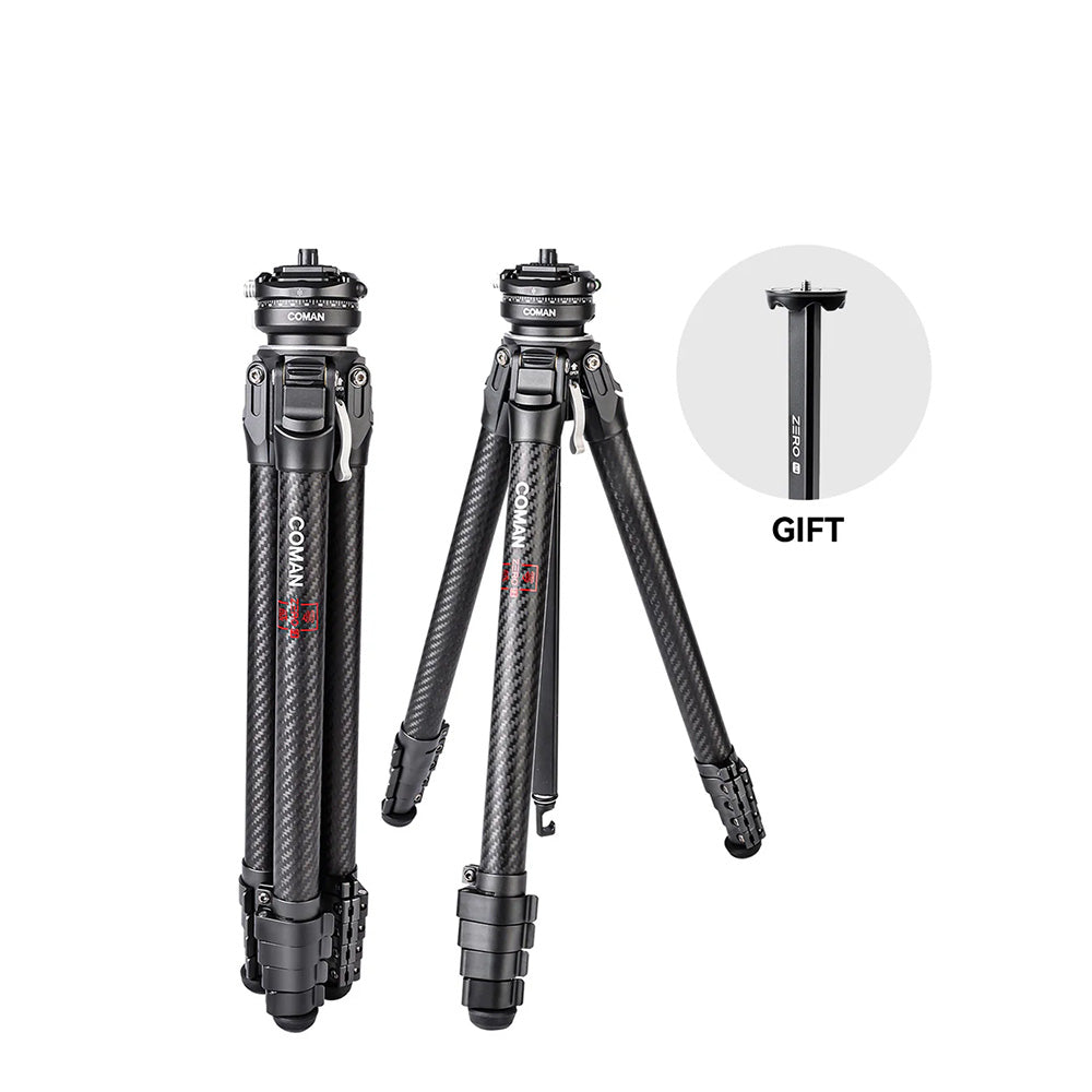 RefBall & Coman Zero F38 Professional Travel Carbon Fiber Tripod with Arca Ball Head & DJI Quick Release