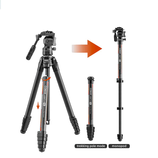 RefBall & Coman Light H Pro Carbon Fiber Tripod with 1-Second Lock/Unlock & Detachable Monopod