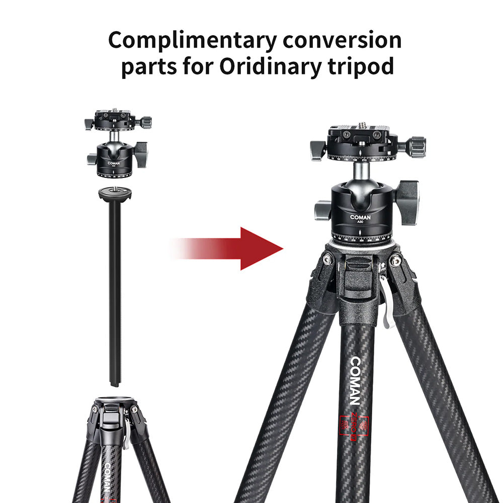 RefBall & Coman Zero F38 Professional Travel Carbon Fiber Tripod with Arca Ball Head & DJI Quick Release
