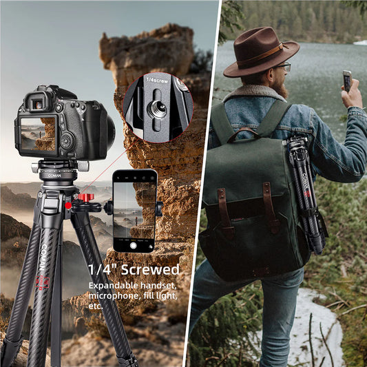 RefBall & Coman Zero Y Professional Travel Carbon Fiber Tripod, 360° Ball Head, Arca Swiss for DSLR