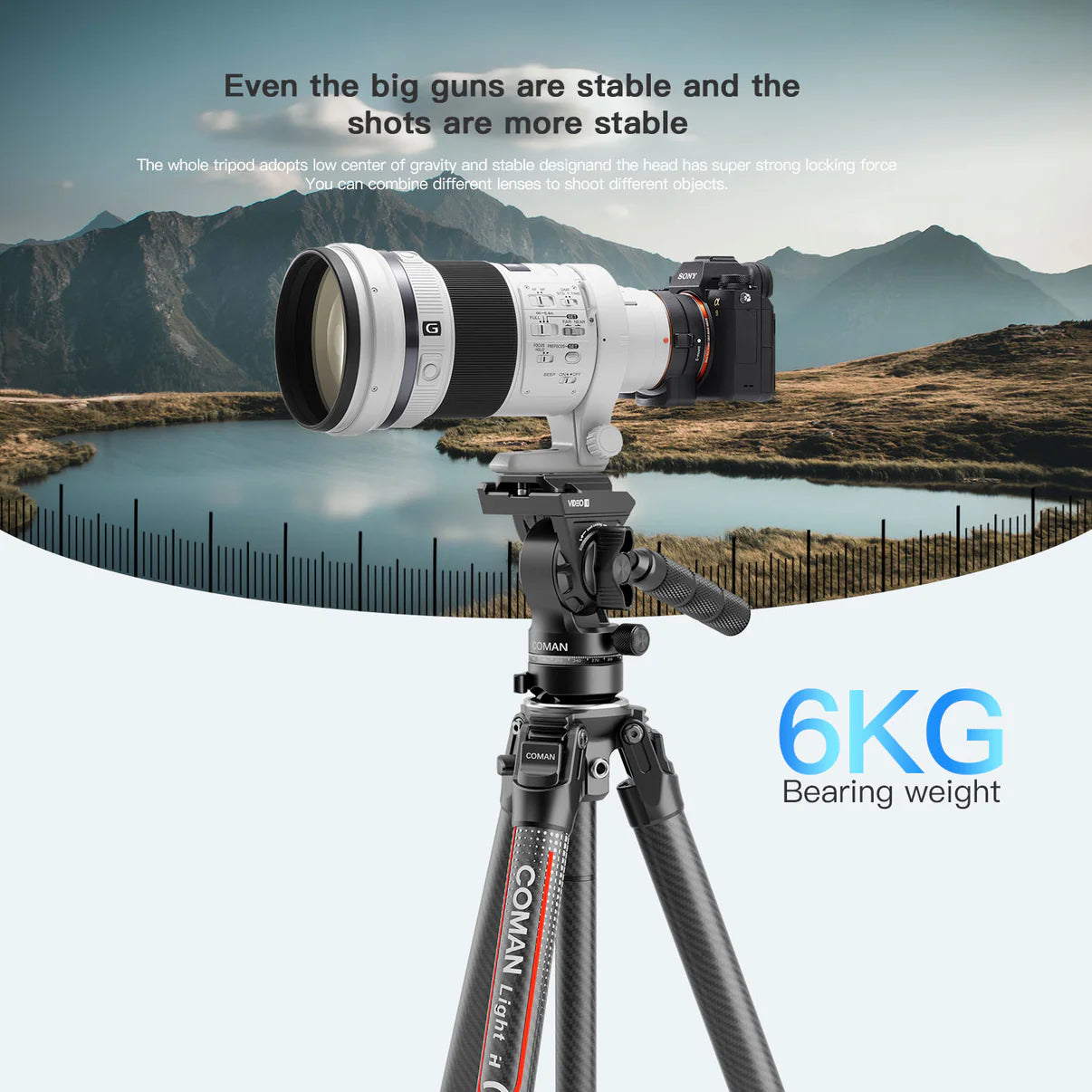 RefBall & Coman Light H 61" Carbon Fibre Travel Tripod with Fluid Head & Quick Release