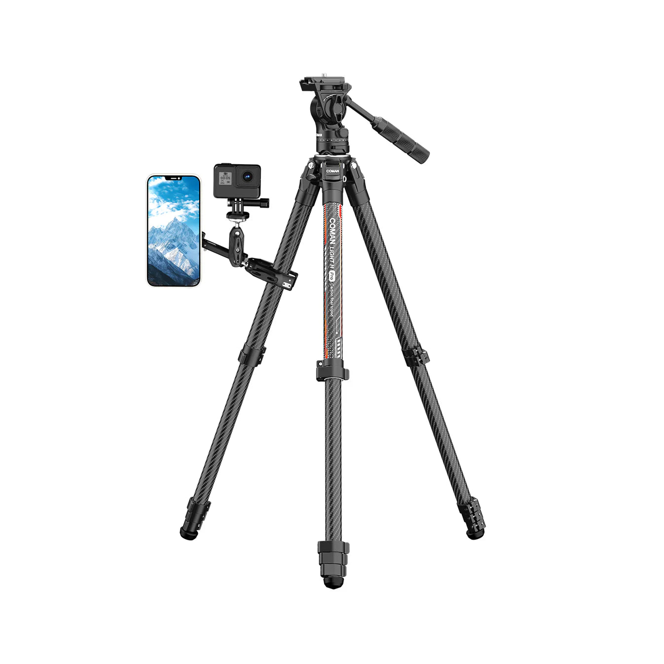 RefBall & Coman Light H Pro Carbon Fiber Tripod with 1-Second Lock/Unlock & Detachable Monopod