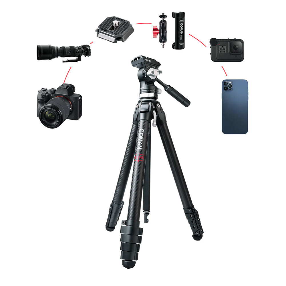 RefBall & COMAN Zero V Carbon Fiber Travel Video Tripod with Arca Quick Release for DSLR