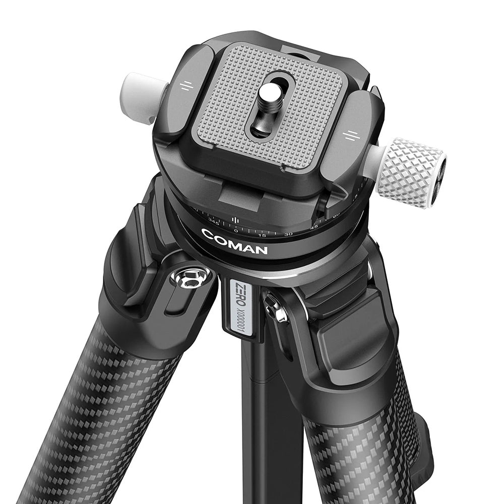 RefBall & Coman Zero X Lightweight Carbon Fiber Travel Tripod with Arca-Swiss Plate for Pro Cameras
