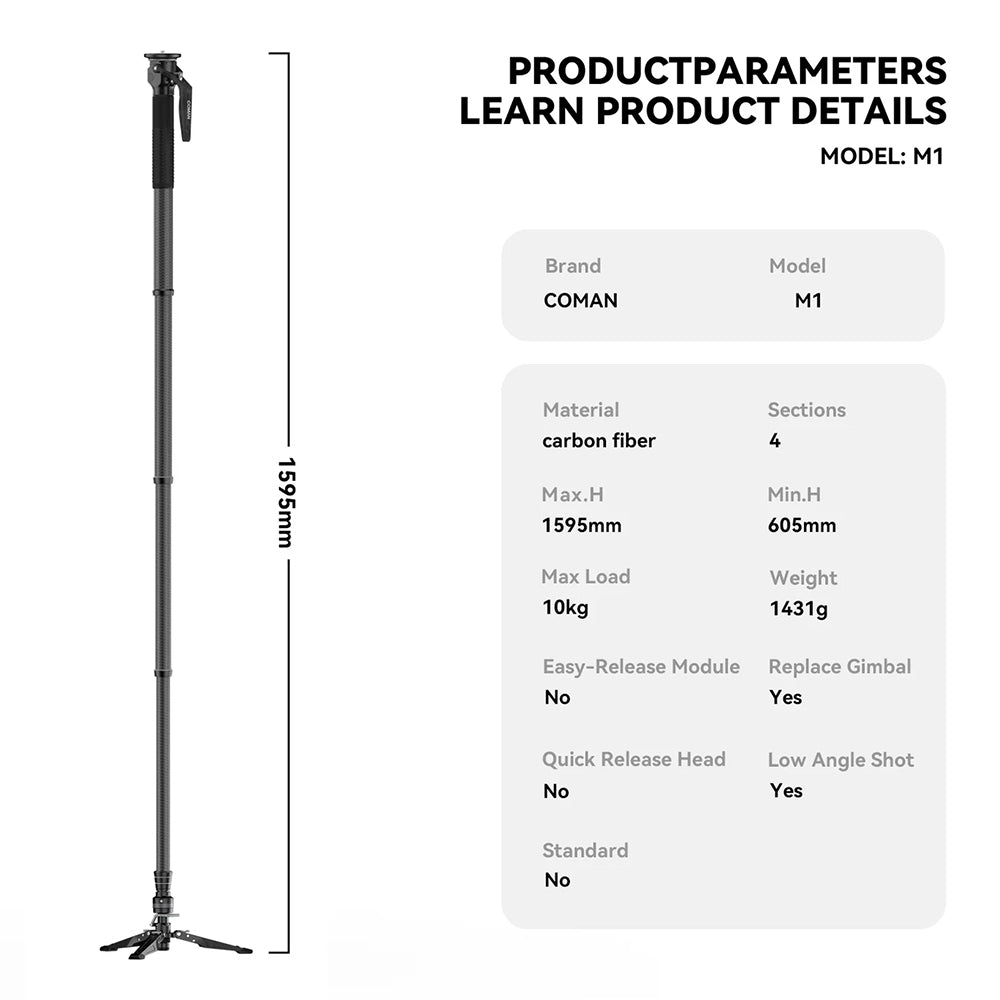 RefBall & COMAN M1 Portable Lightweight Carbon Fiber Monopod