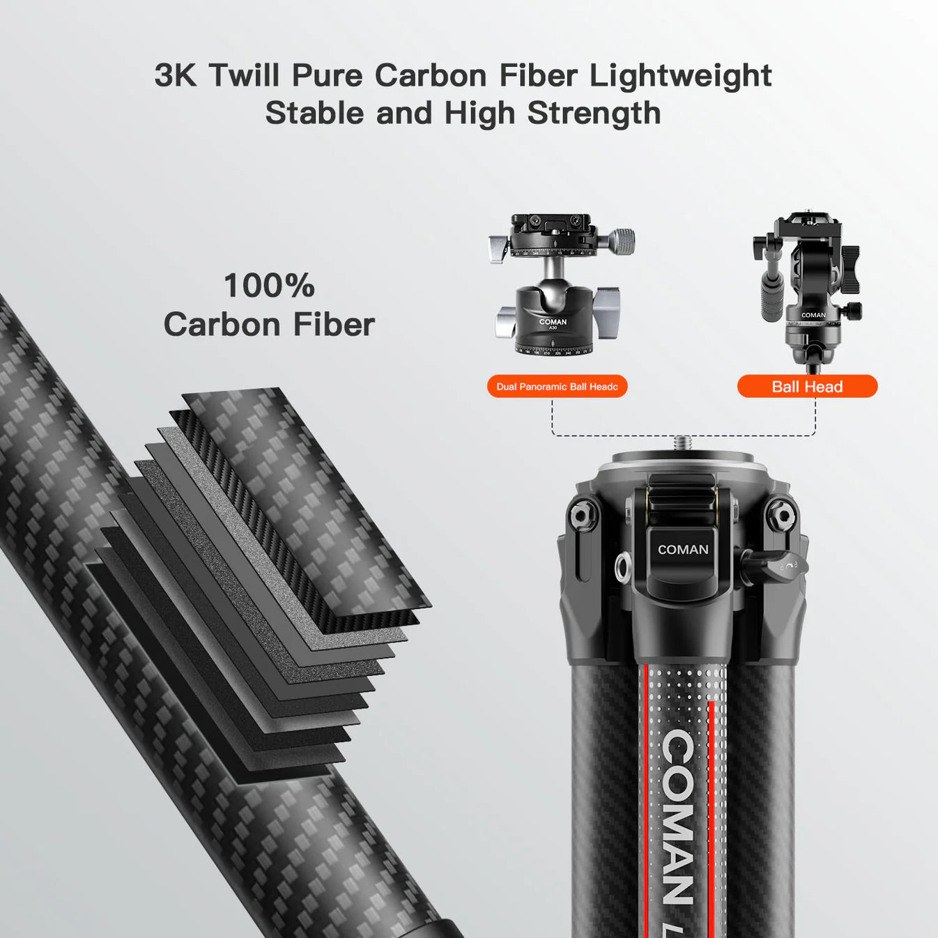 RefBall & Coman Light H 61" Carbon Fibre Travel Tripod with Fluid Head & Quick Release